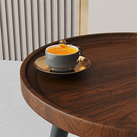Ensemble de table basse ronde moderne en 2 pièces, adapté au salon, table à bord rond couleur noyer facile à assembler