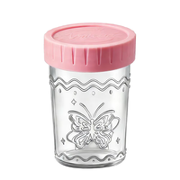 Gobelet en verre transparent avec couvercle rose, verre décoratif en forme de papillon, gobelet en verre réutilisable pour la maison, la cuisine et les cadeaux