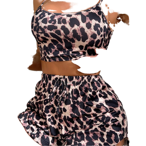 Women's Sexy Leopard Print Summer <b>Pajamas</b> Comfortable Milk Silk Two-Piece Home Wear <b>Set</b> Elastic Waist Cross-Border Hot-Selling - Product Image 4