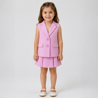 Ensemble de costume western rose pour filles, tissu extensible quadridirectionnel, veste et jupe plissée, tenue d'été pour enfants en deux pièces