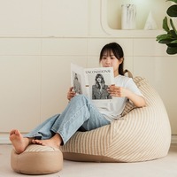 Fauteuil Poire Moderne Grand Format en Lin et Coton, Canapé Paresseux Tatami Monoplace Portable avec Poignée pour Salon, Chambre et Balcon