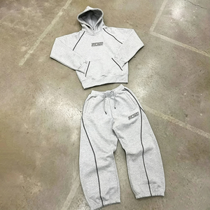 Custom Tracksuit Manufacturer Stitch Straight Leg Baggy <b>Sweatpants</b> and Hoodie Set <b>Oversized</b> Heavyweight Blank Sweat Suit Men - Product Image 1