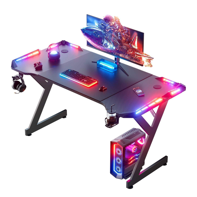 High Quality Ergonomic Office Sit Stand RGB Gaming Desk Wide Desktop Carbon Fiber Textured Computer Desk