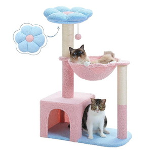Fabricante personalizado de lujo azul Rosa felpa flor gato árbol al por mayor de alta resistencia gato alto árbol Torre superventas raspador <span class=keywords><strong>para</strong></span> <span class=keywords><strong>gatos</strong></span> - Product Image 1