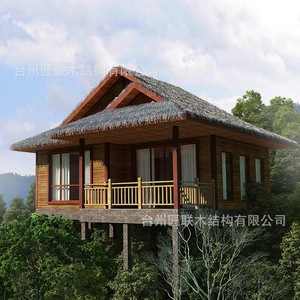 Casa de Verano Moderna de Madera con Techo de Paja, Ecológica, Cabaña para Campamento, Diseño con Vista Elevada al Bosque - Product Image 1