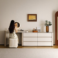 Table de maquillage et commode intégrées de couleur crème pour chambre d'hôtel moderne