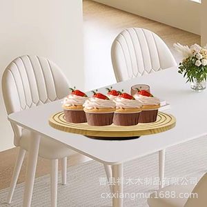 Wooden <b>Cake</b> Turntable Round Rotating Dessert Tray Natural Wood Color Birthday Party <b>Cake</b> <b>Decorating</b> <b>Supplies</b> - Product Image 2