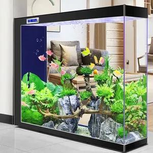 Grand aquarium de poissons en acrylique au sol avec filtre de pompe à lumières LED, décorations pour la maison d'aquarium de poissons en acrylique