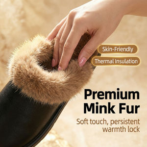 Yearning Unisex Luxurious slipper Platform <b>Slides</b> Cowhide Genuine Leather Mink fur High-End Waterproof Anti-Slip Breathable - Product Image 3