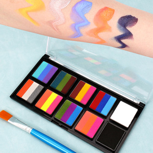 Kit de peinture pour le visage, ensemble de maquillage à l'aquarelle à 10 compartiments pour Halloween, peinture corporelle avec pinceau - Product Image 2