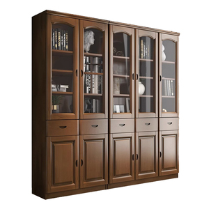 Grande bibliothèque en bois massif avec porte en verre Étagère murale sur pied pour la maison Minimaliste moderne - Product Image 5