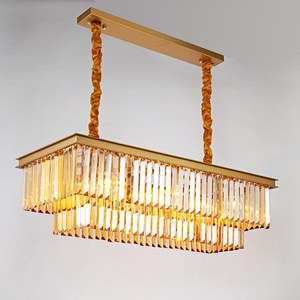 Villa Living Room 3-Color Dimmable LED Lighting Restaurant <strong>Crystal</strong> Chandelier American Modern and Simple Style Long Strip D - Product Image 3