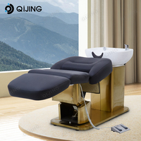 Station de lavage de cheveux électrique Base dorée Rotatif Shampooing Bol Chaise Inclinable Shampooing Lit Tête Spa