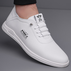 Zapatos Casuales de Cuero para Hombre Xtz Blancos, con Punta Redonda, Sin Cordones, con Suela Suave para Aumentar la Altura, Zapatos para Caminar - Product Image 2