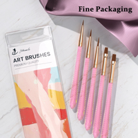 Kualitas tinggi kustom rambut nilon merah muda plastik menangani pola ikan mas Gel cat kuku akrilik seni kuku Kuas Liner Set