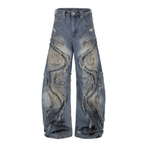Jeans Retro Unisex al por Mayor para Hombre, Jeans de Cintura Alta Estilo Cargo, Jeans Desgastados Holgados, Jeans de Mezclilla Estilo Y2K - Product Image 2