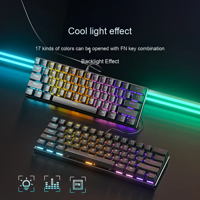 61-Key Computer Gaming Mechanical Keyboard RGB Backlit Wired with Blue Red & Brown Switches Laptop Keyboard Special Offer