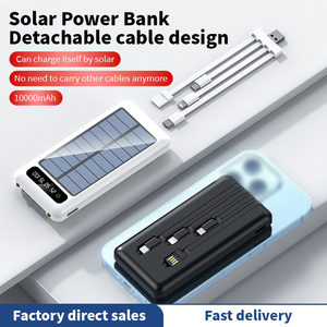 Banco de Energía Solar Portátil de 10000mAh con Entrada USB Tipo-C, Linterna LED Desmontable y 4 Cables Integrados, Venta al Por Mayor - Product Image 2