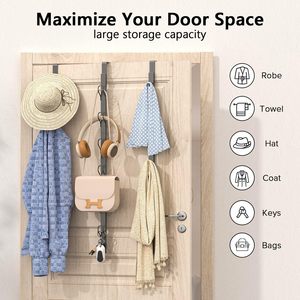 Porte-manteau à suspendre derrière la porte avec 6 crochets, organisateur de porte anti-rayures pour chapeaux, manteaux, crochets de porte sans perçage pour chambre à coucher - Product Image 2