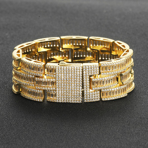 Pulsera ancha con cierre de resorte, brazalete de reloj con circonitas en forma de T, joyería de pulsera para hombre, collar de moda Tanjing Lijing - Product Image 4