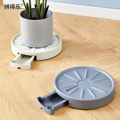 Plastic Pot Tray Mobile Pot Tray Hidden Million Lying Wheel Acrylic Flower Planter Pot With Bamboo Tray