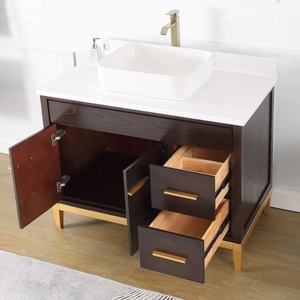 <span class=keywords><strong>Mueble</strong></span> de <span class=keywords><strong>Baño</strong></span> Moderno Vintage con Lavabo Individual, Ecológico, Duradero, con Superficie de Mármol Artificial, de 42 Pulgadas, con Base - Product Image 2