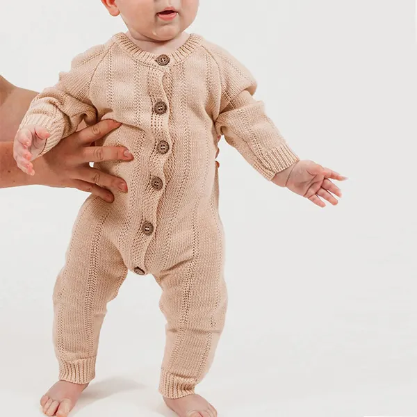 Pull en tricot pour bébé Barboteuse en coton chaud à manches longues côtelé pour enfants Barboteuse habillée