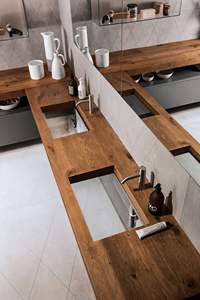 Mueble de baño impermeable moderno 2025, <span class=keywords><strong>fondo</strong></span> de vidrio transparente, tablero de piedra sinterizada suspendida, combinación de <span class=keywords><strong>lavabo</strong></span> de cobre - Product Image 3