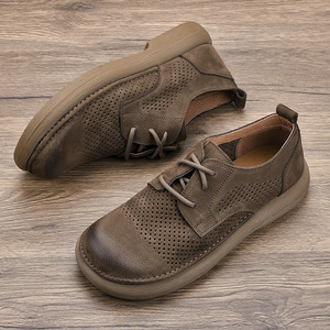 Chaussures décontractées pour hommes en cuir véritable, bout rond, à lacets, respirantes, style marche - Product Image 2