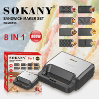 Machine à petit-déjeuner 8-en-1 SOKANY08138 avec revêtement antiadhésif, plaques interchangeables et classe d'efficacité énergétique
