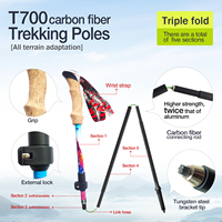 Bâtons de trekking en fibre de carbone T700 bâton de randonnée pliable léger avec poignée EVA pour l'escalade, la marche et le camping
