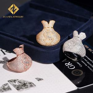 Anillo de Moissanita con Certificado GRA en Oferta, Anillo Hip Hop de Plata de Ley 925, Anillo de Alta Calidad con Incrustaciones de Diamantes que Pasa la Prueba del Diamante - Product Image 2