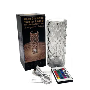 16 colors touch control 3D creative rose crystal night light led desk lamp for decorating the table