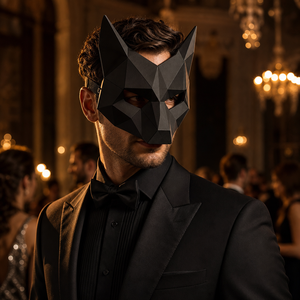Maschera Geometrica Originale a Forma di <span class=keywords><strong>Lupo</strong></span> per Feste di Halloween, Stile Low Poly a Faccia Intera con Finitura Nera Opaca - Product Image 4