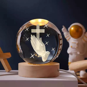 Decoratieve 60MM 80MM 3D Lasergegraveerde Jezus Engel Kruis Kristallen Bol Handgemaakt Aanpasbaar Huisdecoratie Cadeaus - Product Image 5