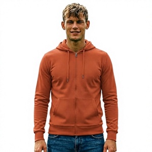Men's <b>Orange</b> Zip-Up <b>Hoodie</b> Regular Fit Solid Color Casual Autumn Wear 100% Cotton Woven Digital Printing Eco-Friendly - Product Image 2