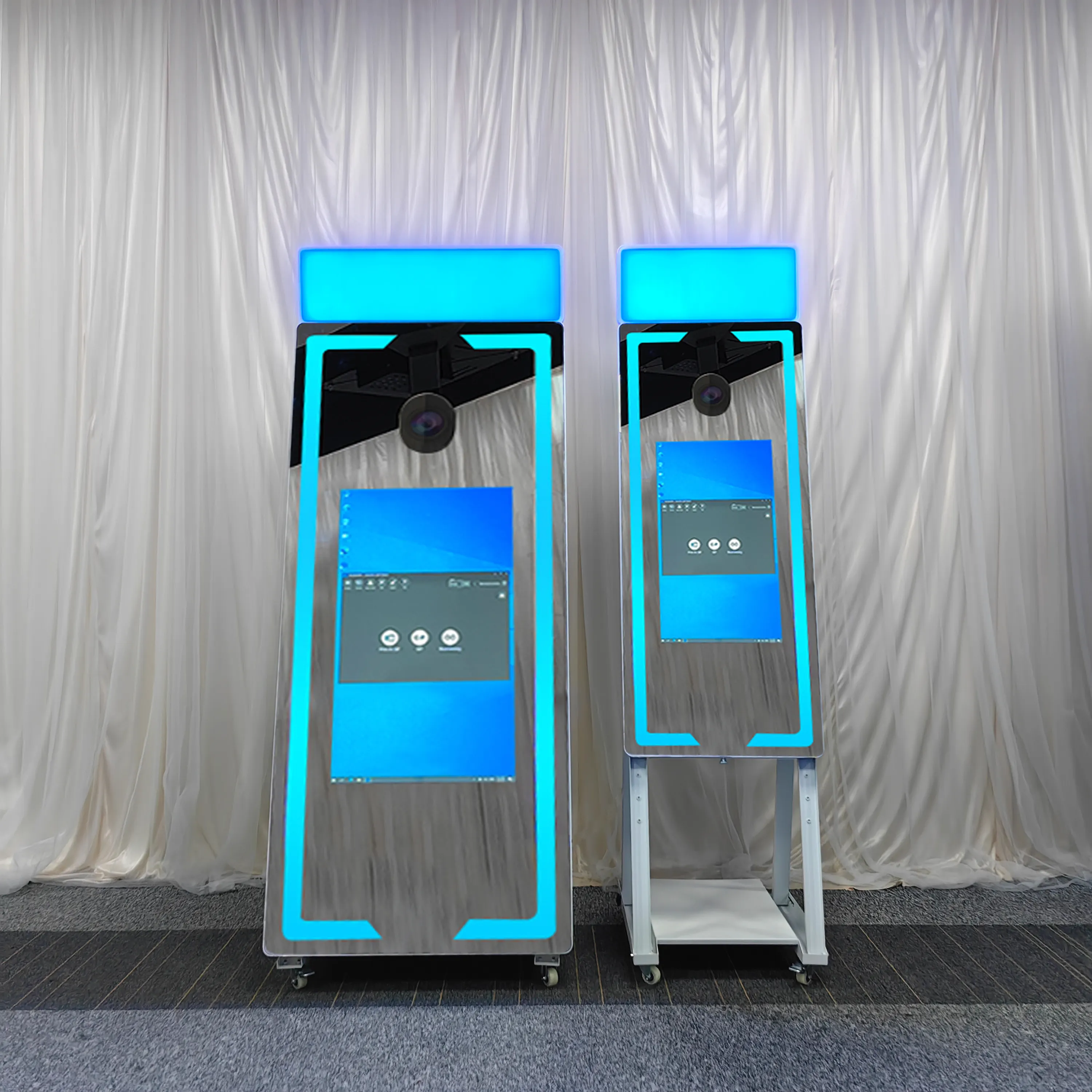 Marco de metal LED al por mayor boda selfie 45/65 pulgadas espejo mágico cabina de fotos pantalla táctil con cámara e impresora para eventos