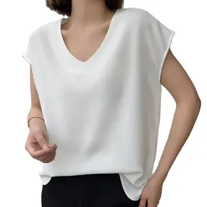 2024 여자의 느슨한 흰색 쉬폰 민소매 셔츠 유행 새로운 여름 디자인