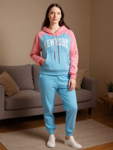 Set Felpa con Cappuccio Color Block da Donna, in Pile, Maniche Lunghe, Vestibilità Ampia, Casual, per Tutte le Stagioni, Set Lungo 2 Pezzi con Tasche - Product Image 2