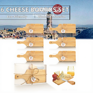 Lot de 6 <span class=keywords><strong>mini</strong></span>-planches à charcuterie en bois avec couteaux à tartiner pour servir la pizza, présentées dans des boîtes cadeaux élégantes – Planches de service en gros - Product Image 6