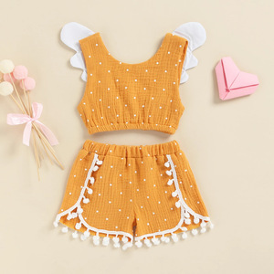Ensembles de vêtements d'été populaires pour petites filles 2022 – Haut sans manches avec petites ailes pour enfants - Product Image 4