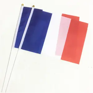 Sunshine Custom Pequeno Mini azul branco vermelho Hand Hold Flags França Hand Flags Team Sport Banner Football Stick Flag