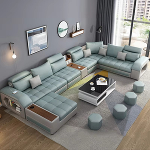 Haut de gamme en forme de <span class=keywords><strong>U</strong></span> en cuir 7 places canapé sièges luxe USB charge Audio meubles salon canapé - Product Image 6