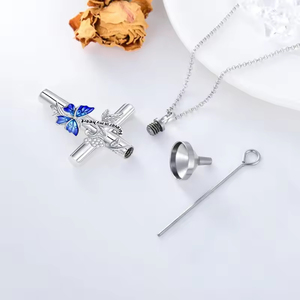 Collar con Colgante de Cruz de Plata de Ley 925 con Mariposa Azul, Joyería Fina Grabada con la Palabra Fe <span class=keywords><strong>para</strong></span> Mujeres y Niñas - Product Image 2