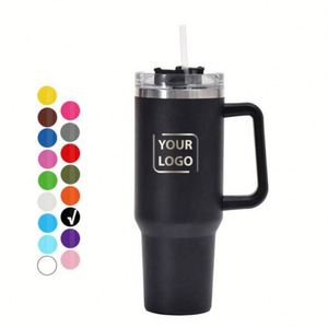 Gobelet isotherme personnalisé avec logo, 40 oz, avec poignée et paille, en acier inoxydable, pour café, bière, eau - Product Image 1
