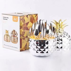 Juego de Cubiertos Occidentales de Alta Gama de 24 Piezas, Diseño de Piña, Carcasa de ABS, Estilo Moderno, Sostenible, Regreso a Clases, Cubiertos de Acero Inoxidable - Product Image 1