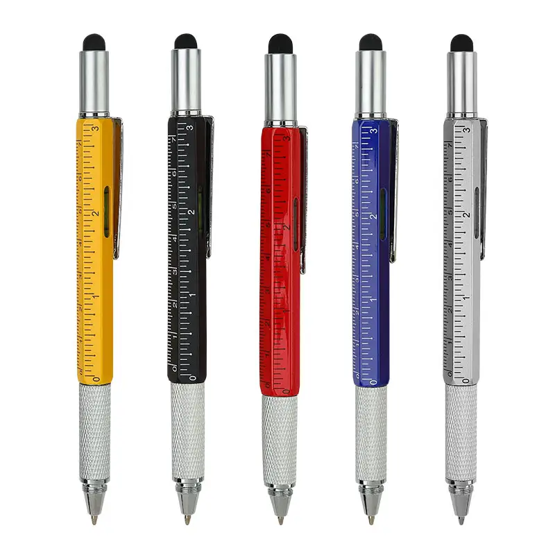 6 In 1 Multifunction Ballpoint Pen Multi Color Tech Tool Pen Metal Stylus Ball Pen With Level And Screwdrivers