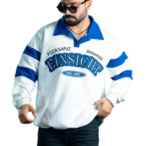 Felpa in Cotone Felpato con Colletto <span class=keywords><strong>Polo</strong></span> a Contrasto, Ricamo 3D, Maniche Lunghe, Stile Rugby per Uomo, Vendita all'Ingrosso - Product Image 2