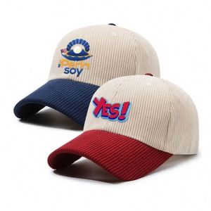 High Quality Unisex <b>Plain</b> Two Tone 6 Panel Blank Corduroy Hat Baseball <b>Cap</b> with Customized Embroidery Logo - Product Image 2