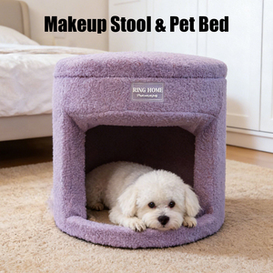 Tabouret de rangement multifonctionnel en laine unie personnalisé pour humains et animaux domestiques, lit-caverne moderne amovible et lavable de luxe pour chiens et chats - Product Image 1